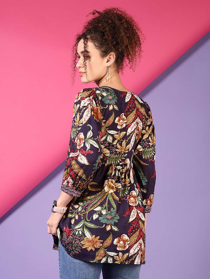 women floral printed three quarter sleeve a-line kurti - 22164208 -  Standard Image - 3