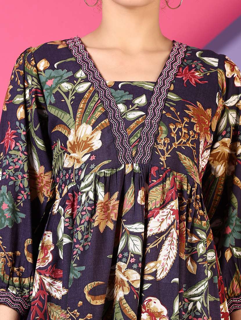 women floral printed three quarter sleeve a-line kurti - 22164208 -  Standard Image - 5