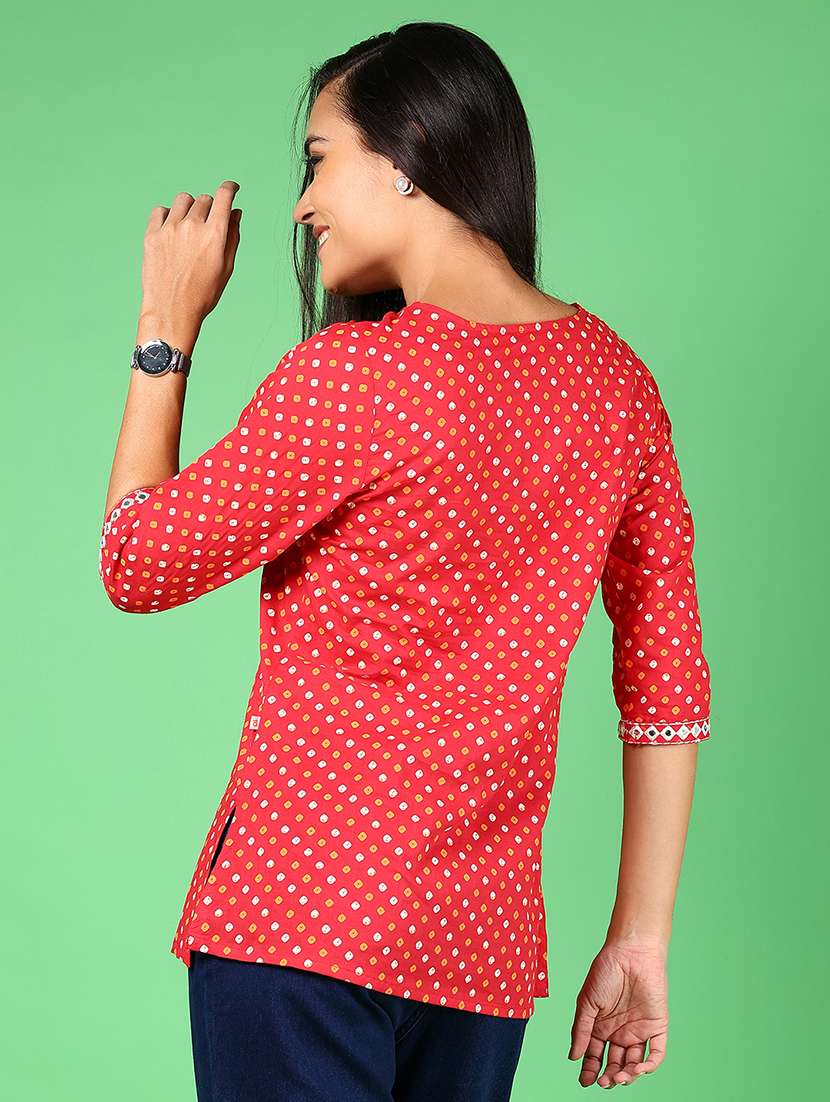 women printed three quarter sleeve straight kurti - 22164211 -  Standard Image - 3