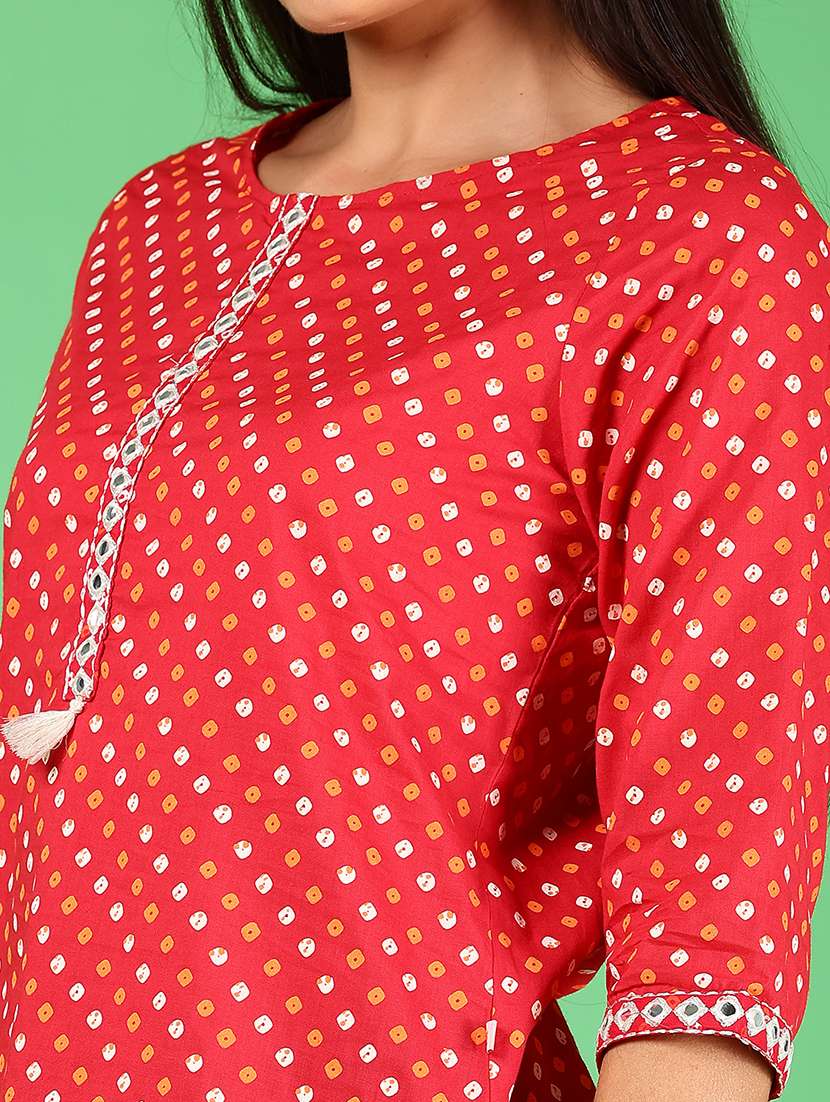 women printed three quarter sleeve straight kurti - 22164211 -  Standard Image - 5