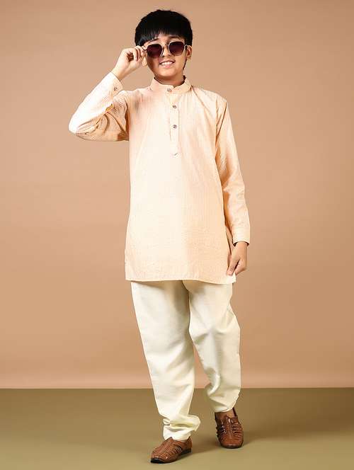 boys embroidered long sleeve kurta and pyjama set - 22164223 -  Standard Image - 0