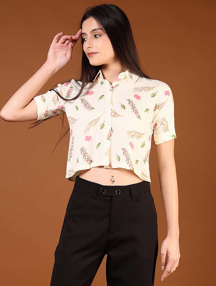 women printed short sleeve crop shirt