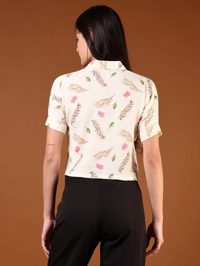 women printed short sleeve crop shirt - 22164283 -  Standard Image - 3
