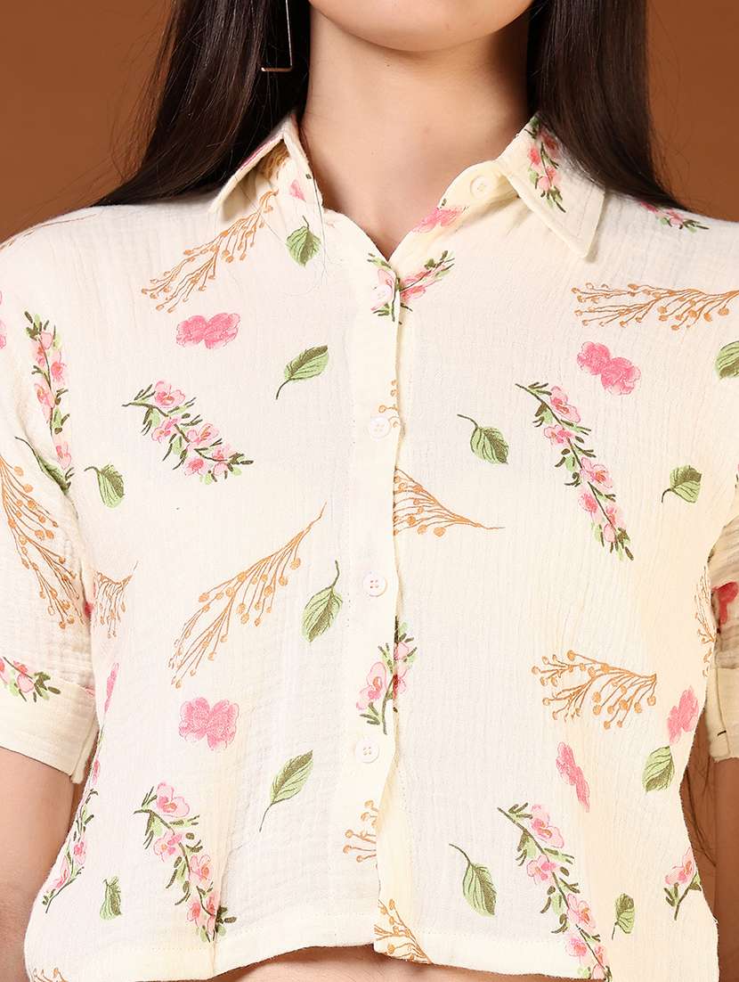 women printed short sleeve crop shirt - 22164283 -  Standard Image - 5