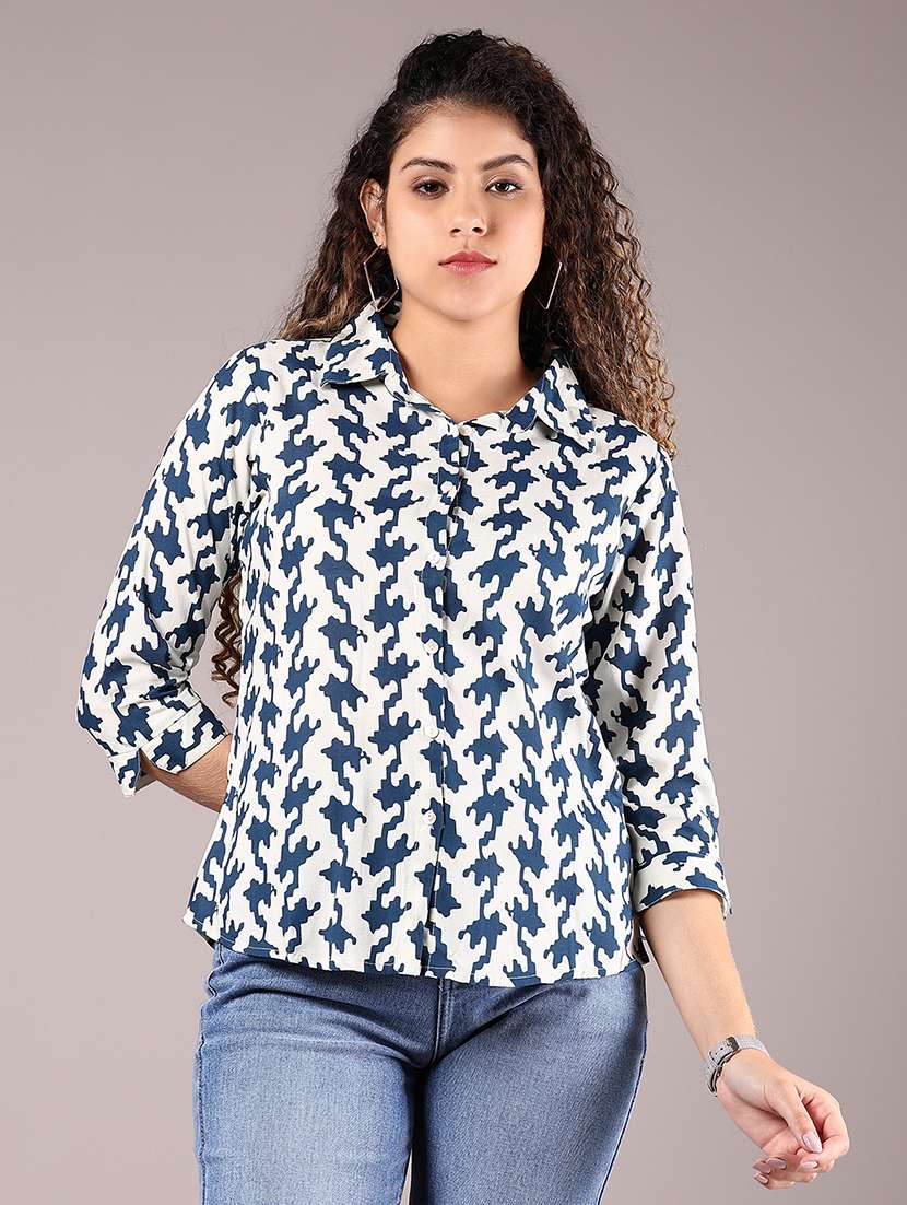 women navy blue rayon regular shirt