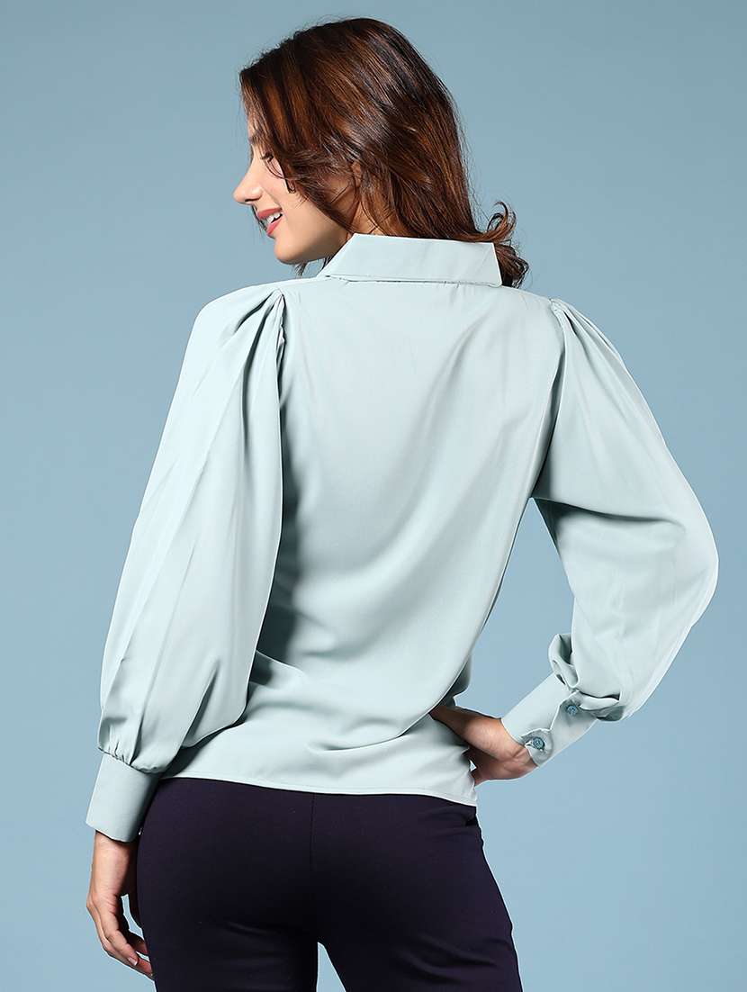 women solid bishop sleeve regular fit shirt - 22164285 -  Standard Image - 3