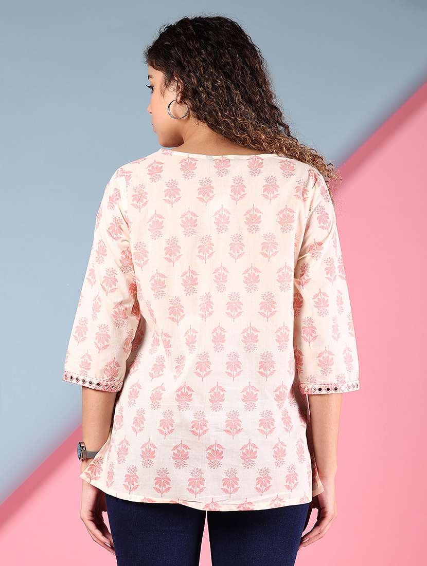 women floral printed three quarter sleeve straight kurti - 22164345 -  Standard Image - 3