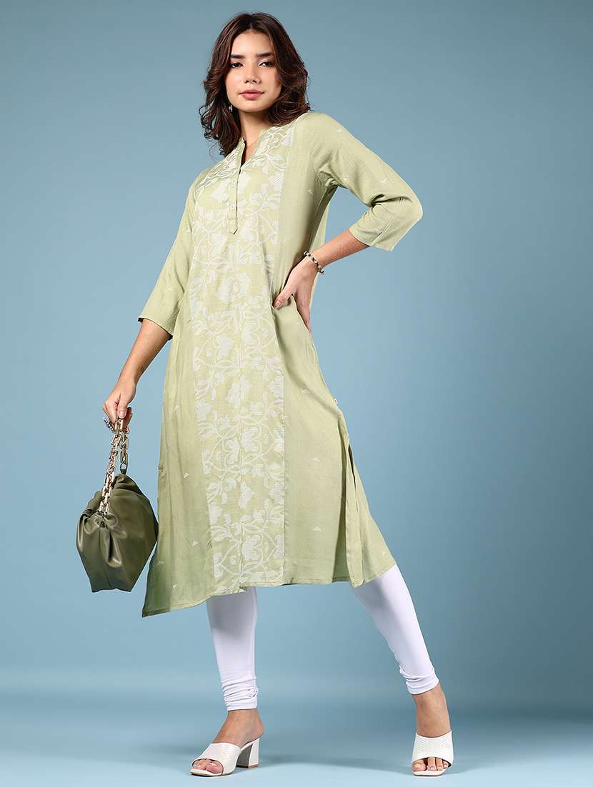 women floral printed three quarter sleeve straight kurta - 22164350 -  Standard Image - 3