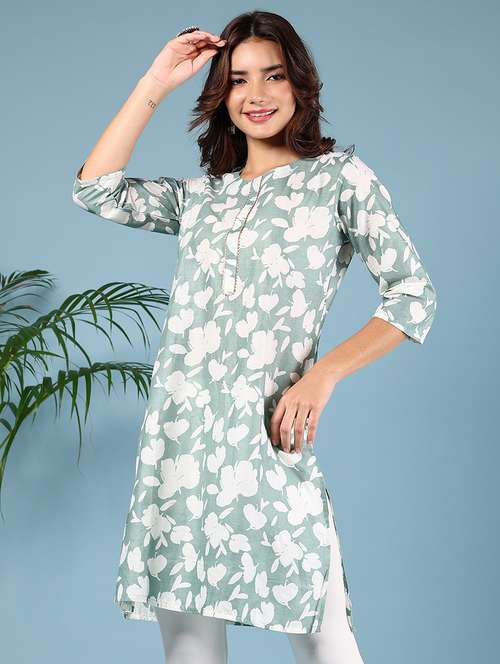 women floral printed three quarter sleeve straight kurta - 22164351 -  Standard Image - 0