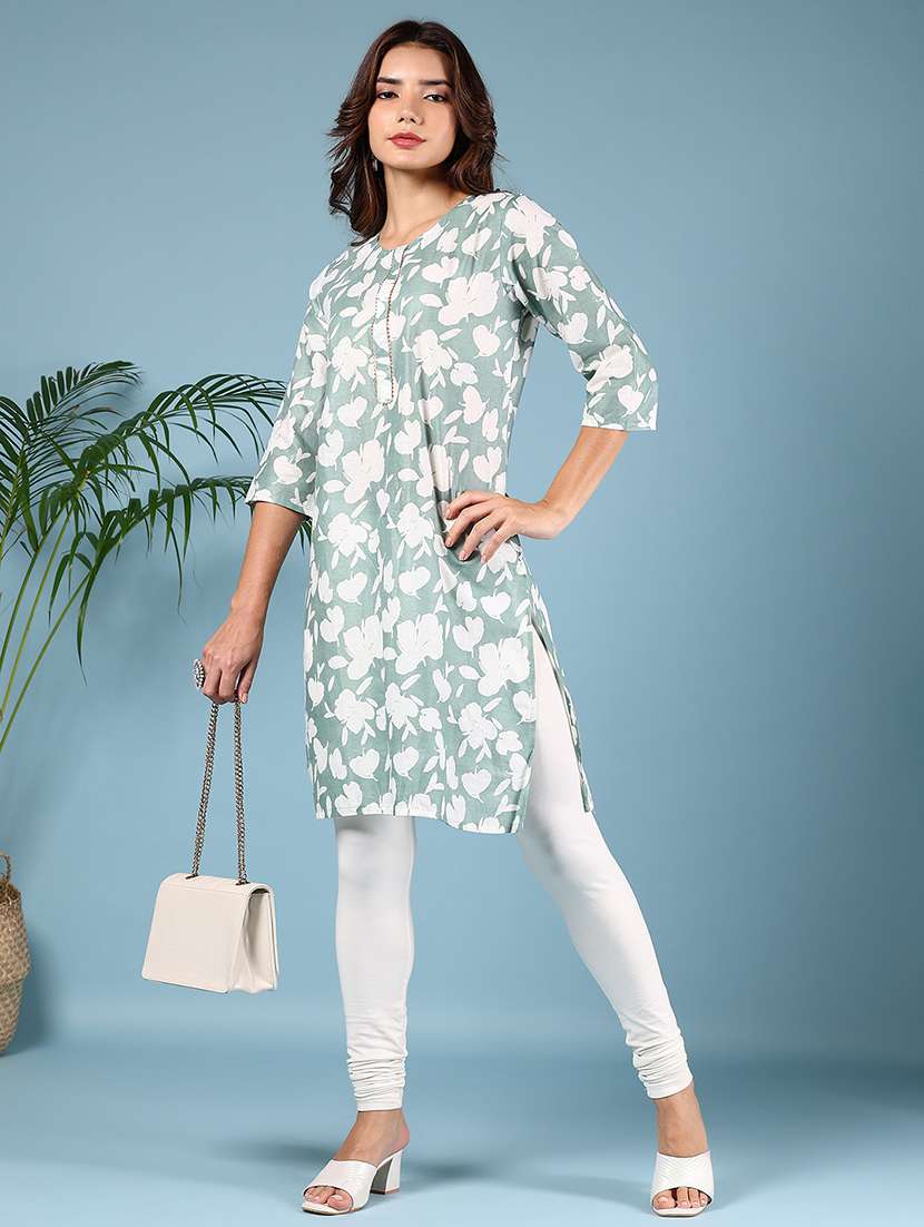 women floral printed three quarter sleeve straight kurta - 22164351 -  Standard Image - 3