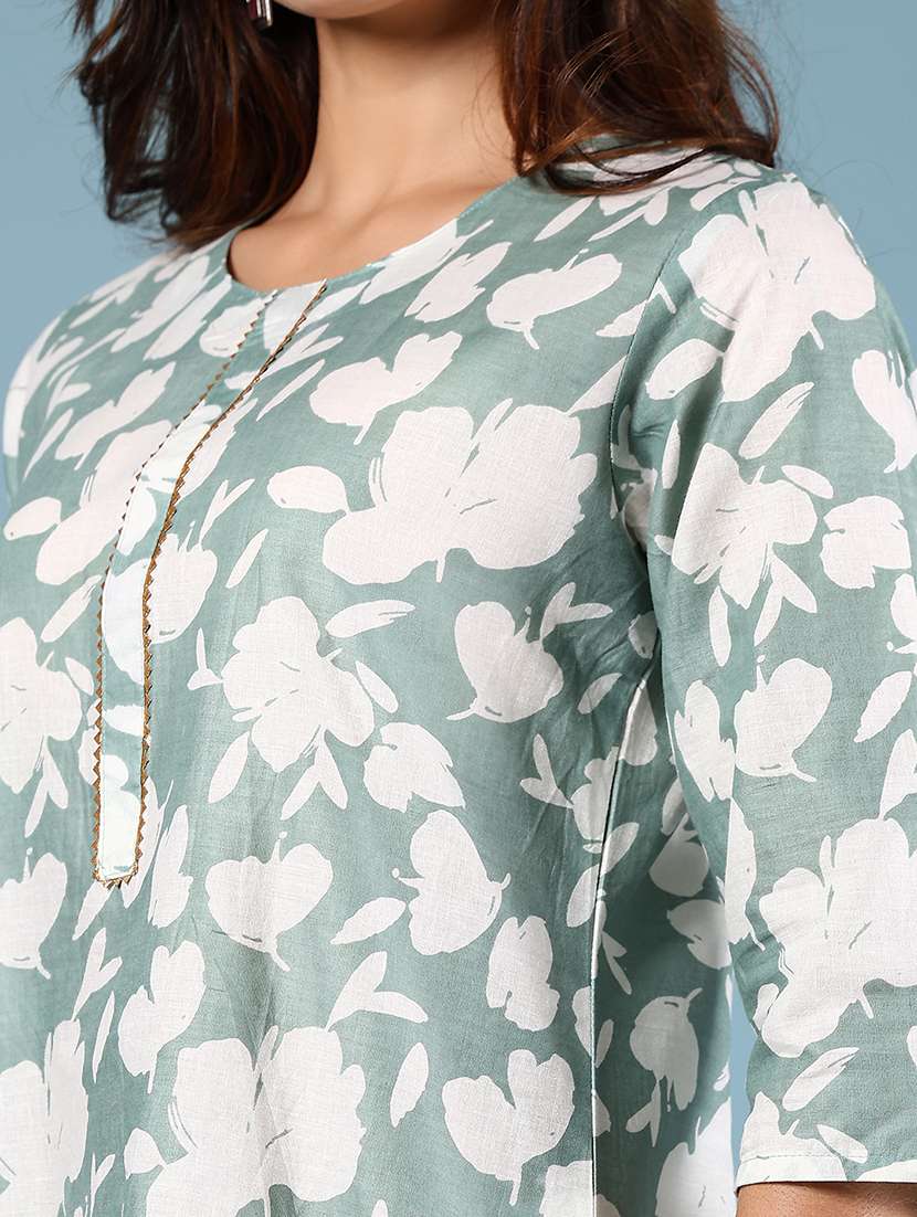 women floral printed three quarter sleeve straight kurta - 22164351 -  Standard Image - 5