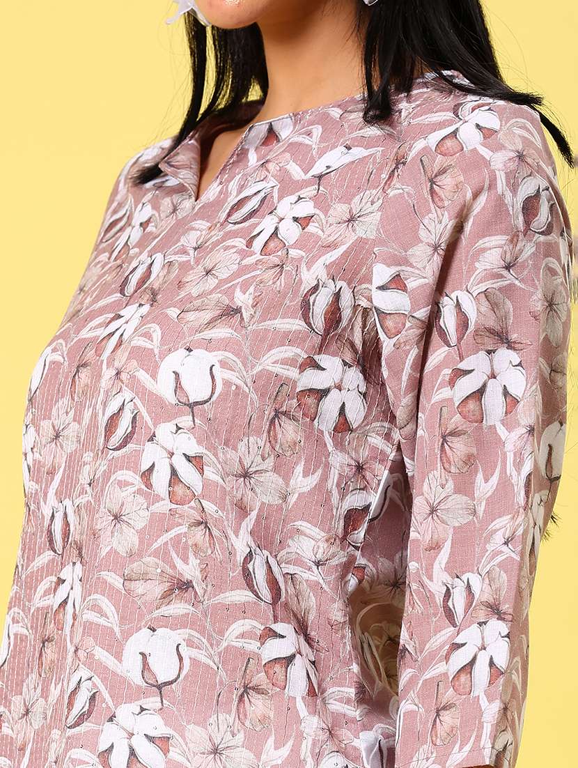 women floral printed three quarter sleeve straight kurta - 22164352 -  Standard Image - 5
