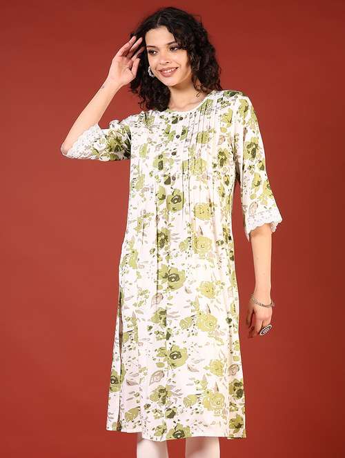 women floral printed three quarter sleeve a-line kurta - 22164353 -  Standard Image - 0