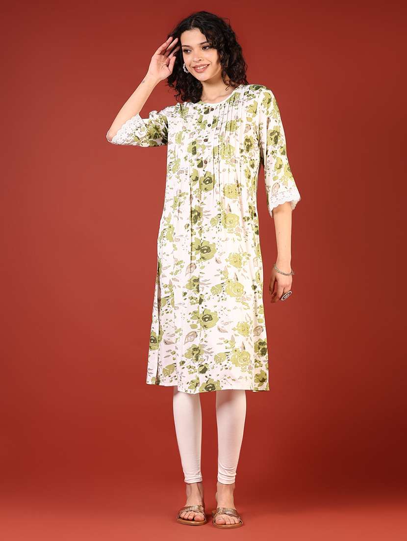 women floral printed three quarter sleeve a-line kurta - 22164353 -  Standard Image - 3