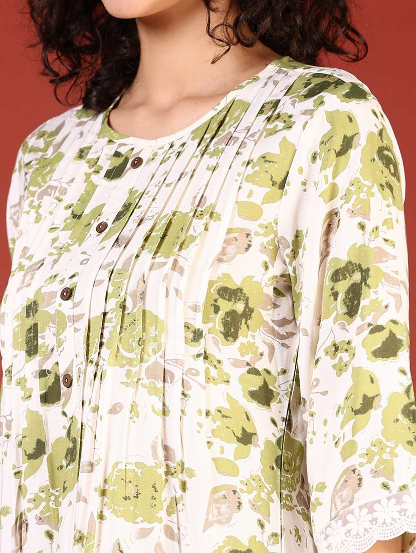 women floral printed three quarter sleeve a-line kurta - 22164353 -  Standard Image - 5