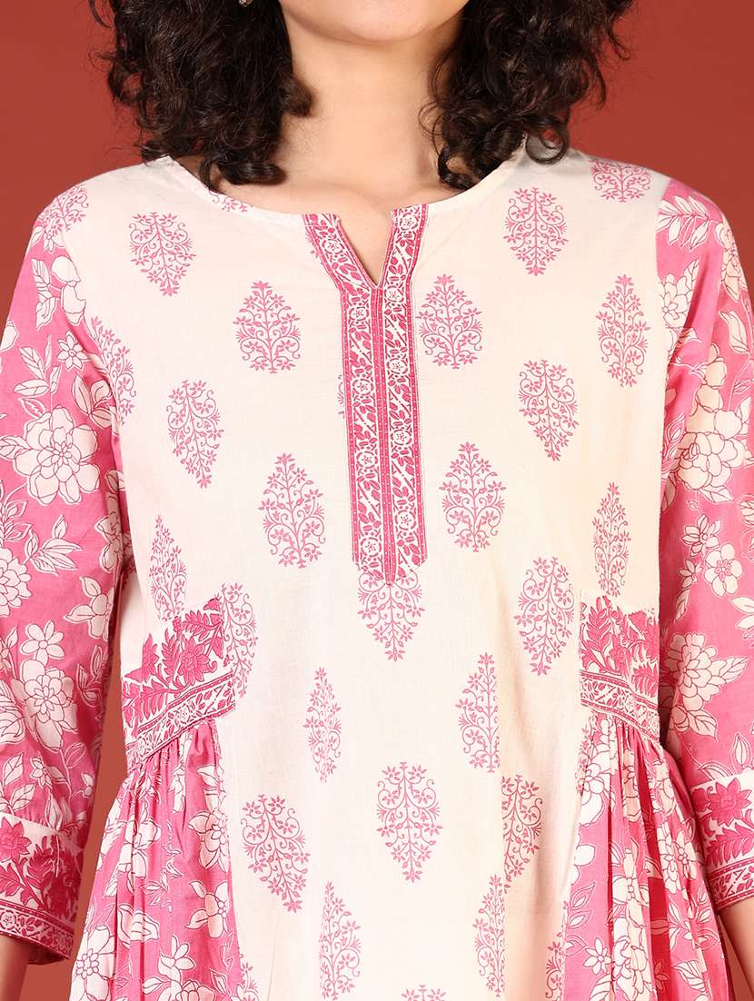 women floral printed three quarter sleeve a-line kurta - 22164355 -  Standard Image - 5