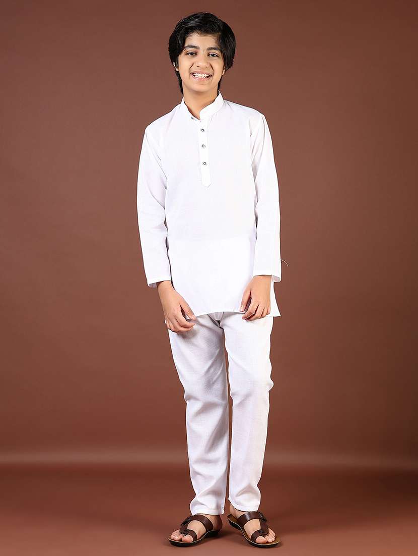 boys solid long sleeve kurta and pyjama set