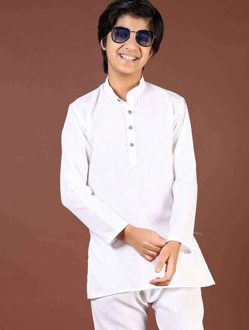 boys solid long sleeve kurta and pyjama set - 22164356 -  Standard Image - 3