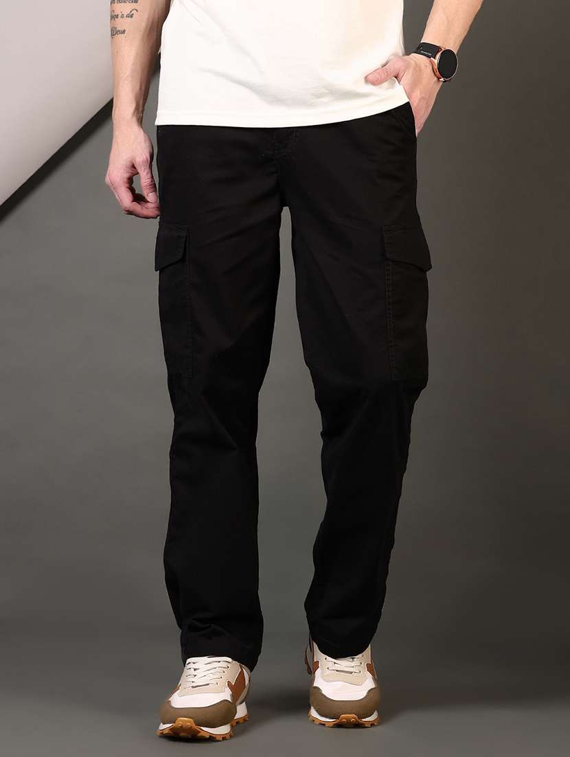 men solid mid rise cargo