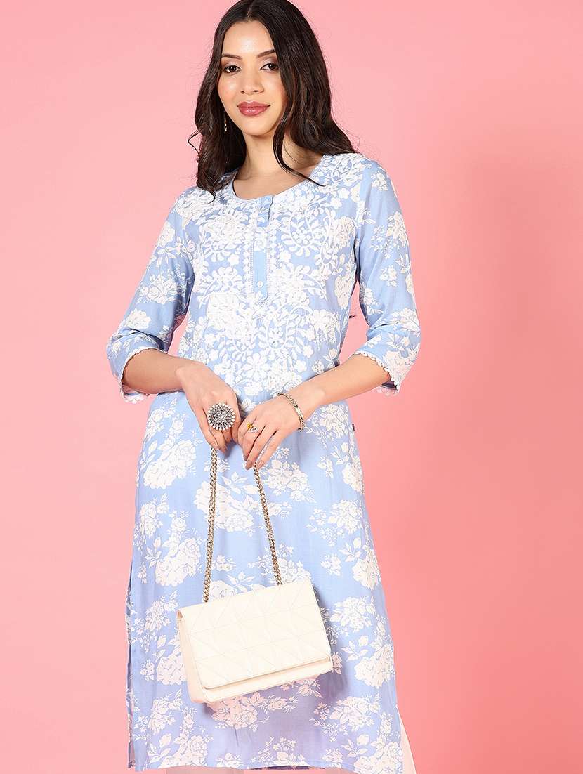 women floral three quarter sleeve kurta pant set - 22164470 -  Standard Image - 3