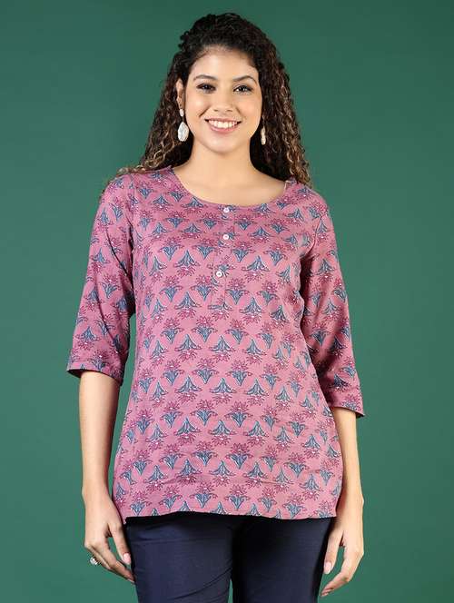 women floral printed three quarter sleeve straight kurti - 22164475 -  Standard Image - 0