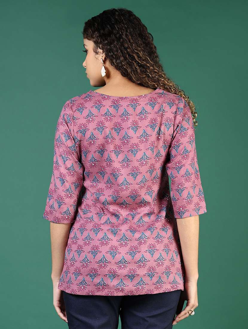 women floral printed three quarter sleeve straight kurti - 22164475 -  Standard Image - 3