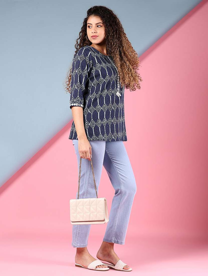 women printed three quarter sleeve straight kurti - 22164476 -  Standard Image - 3