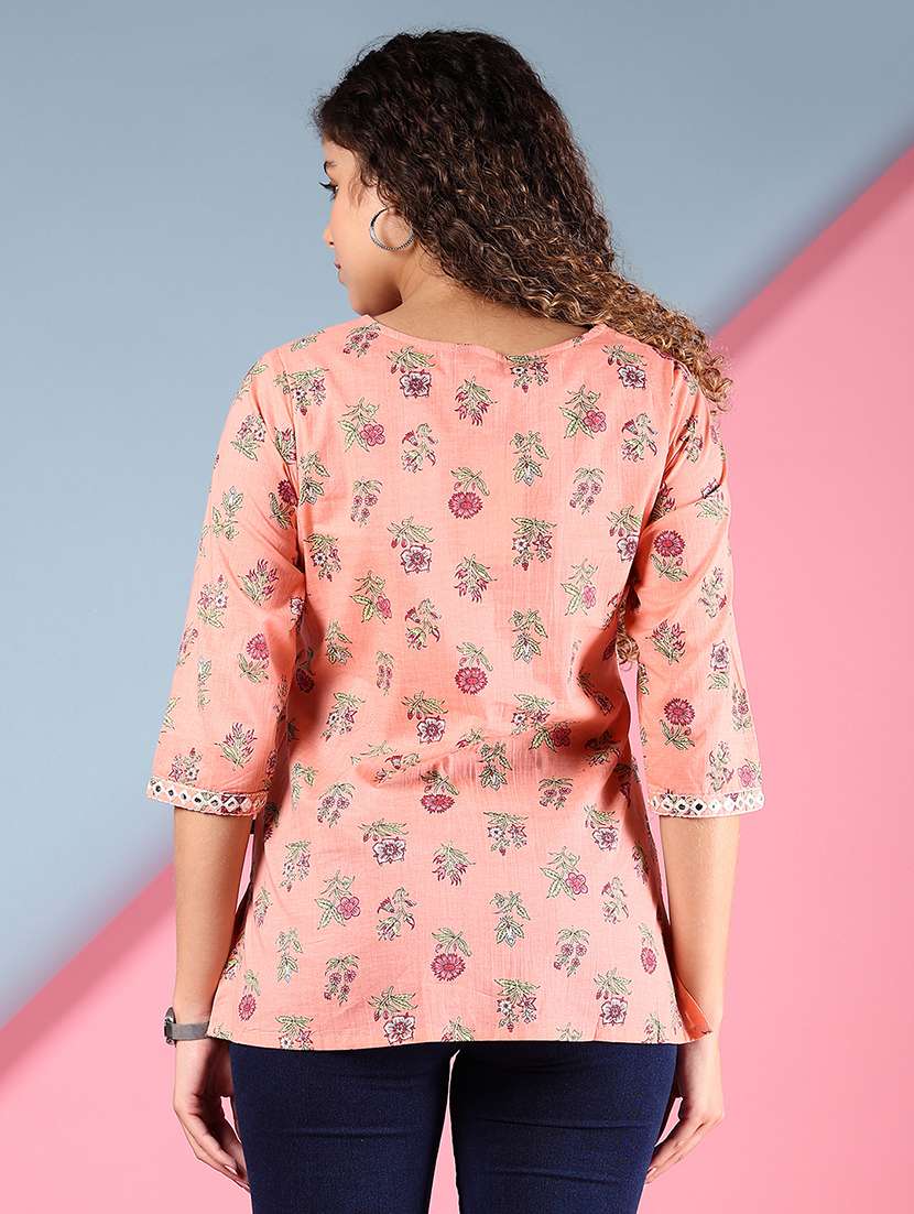 women floral printed three quarter sleeve straight kurti - 22164477 -  Standard Image - 3