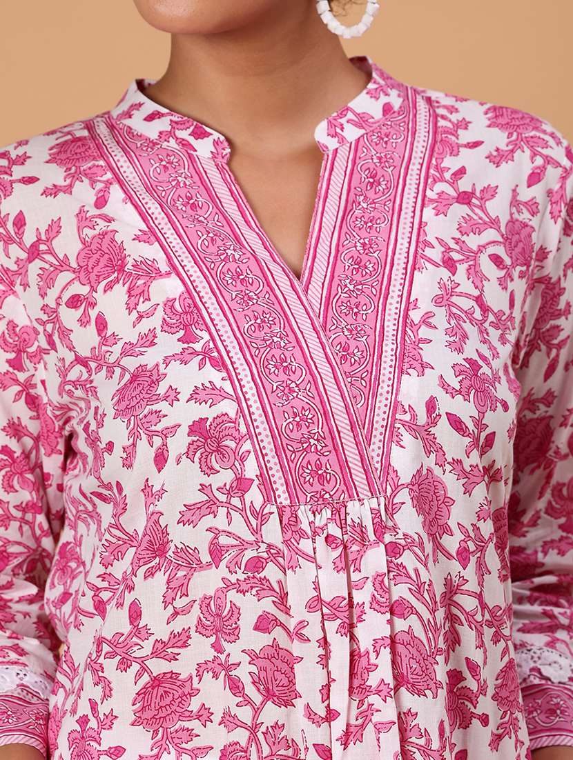 women floral printed three quarter sleeve a-line kurta  - 22164479 -  Standard Image - 5