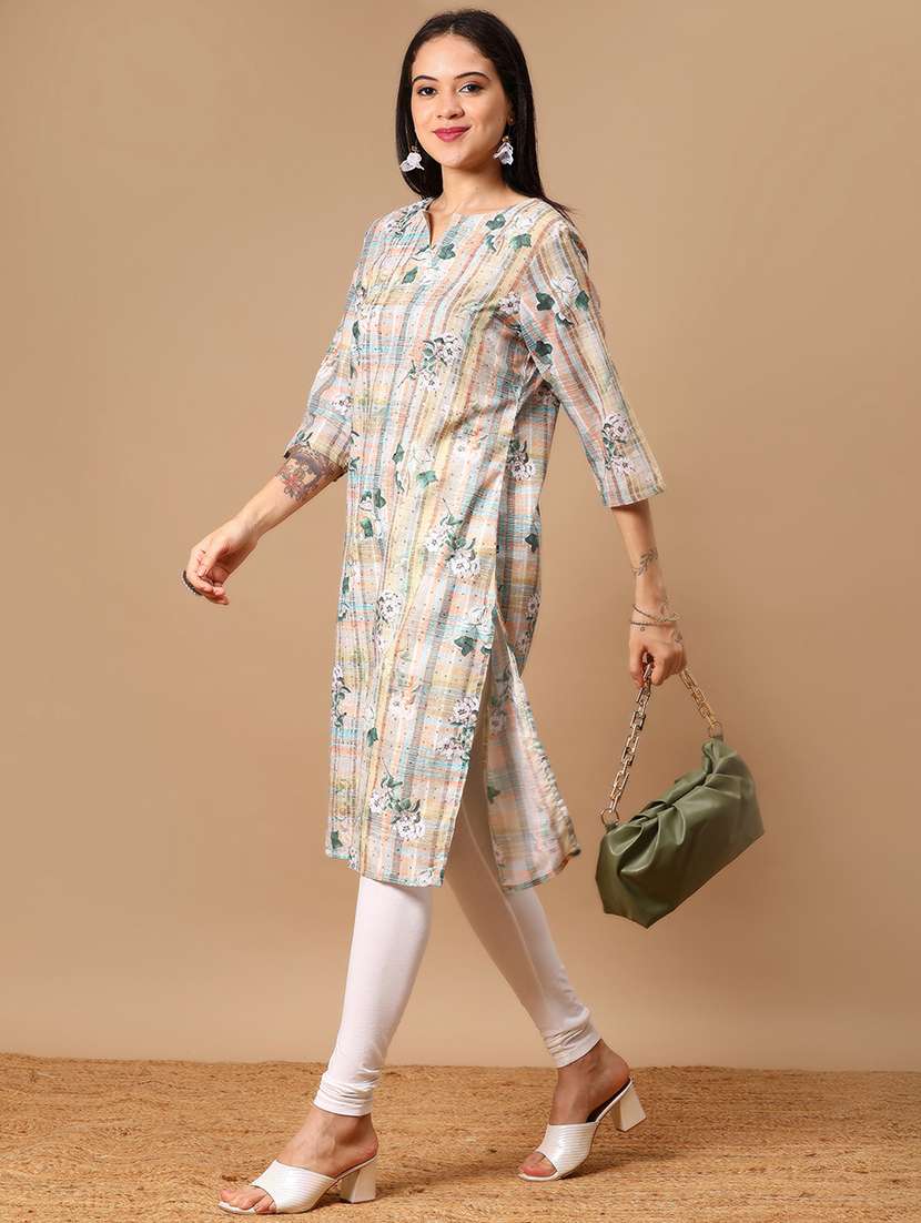 women printed three quarter sleeve straight kurta - 22164491 -  Standard Image - 3