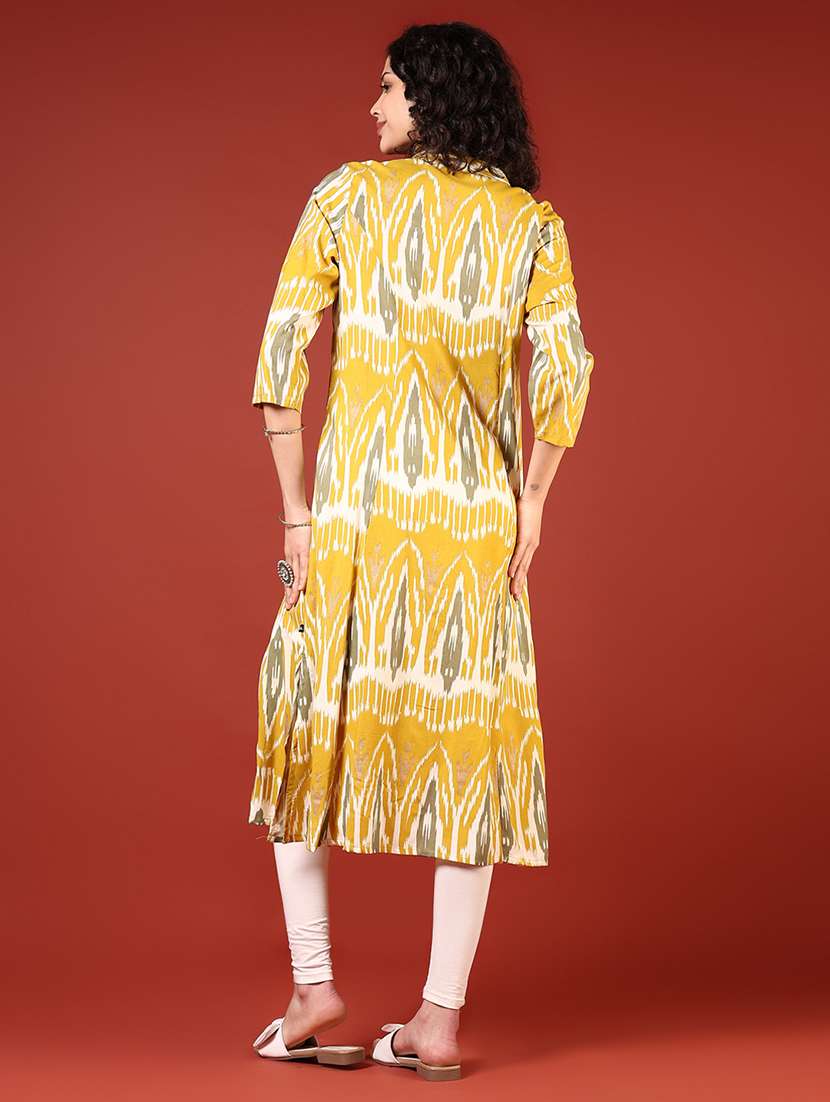 women ikat printed three quarter sleeve a-line kurta - 22164492 -  Standard Image - 3