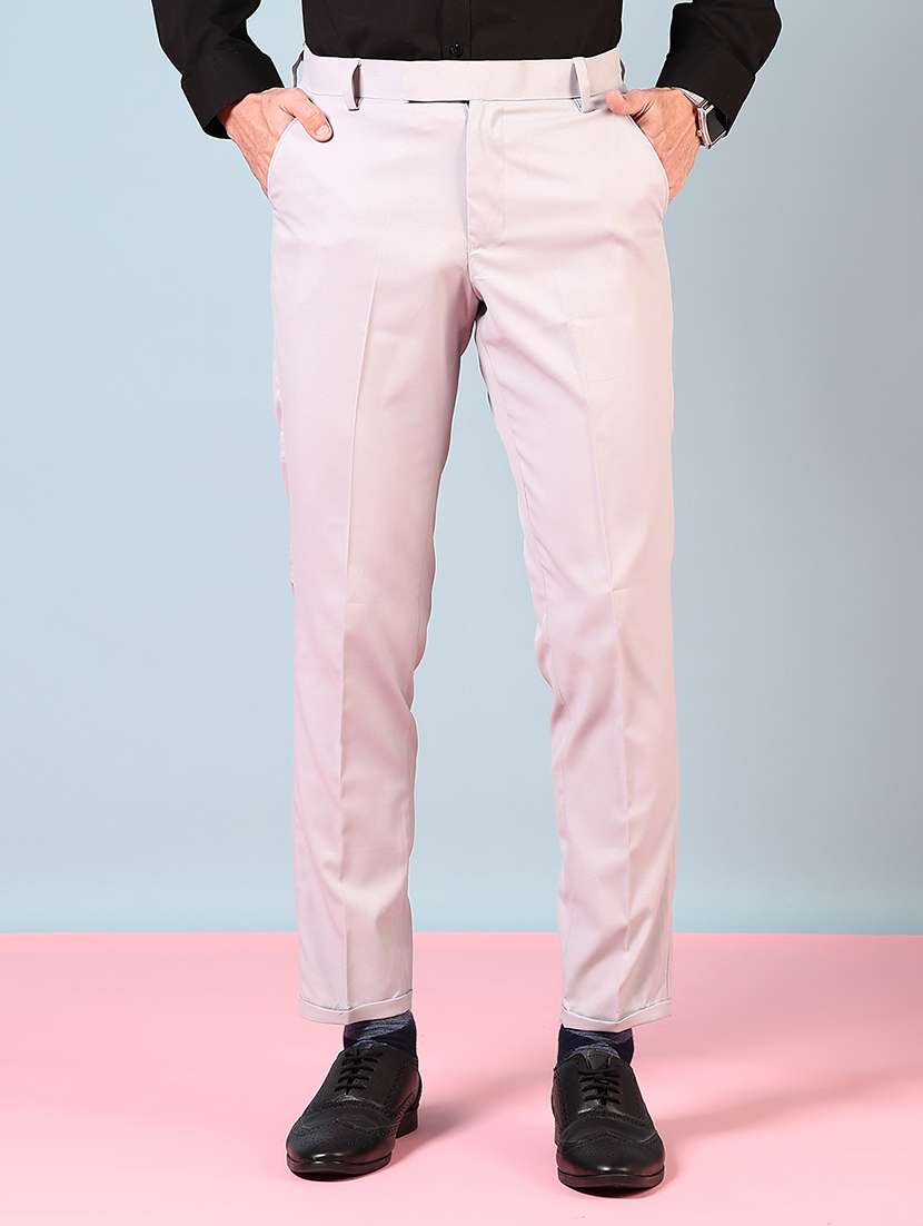 men solid mid rise flat front formal trouser