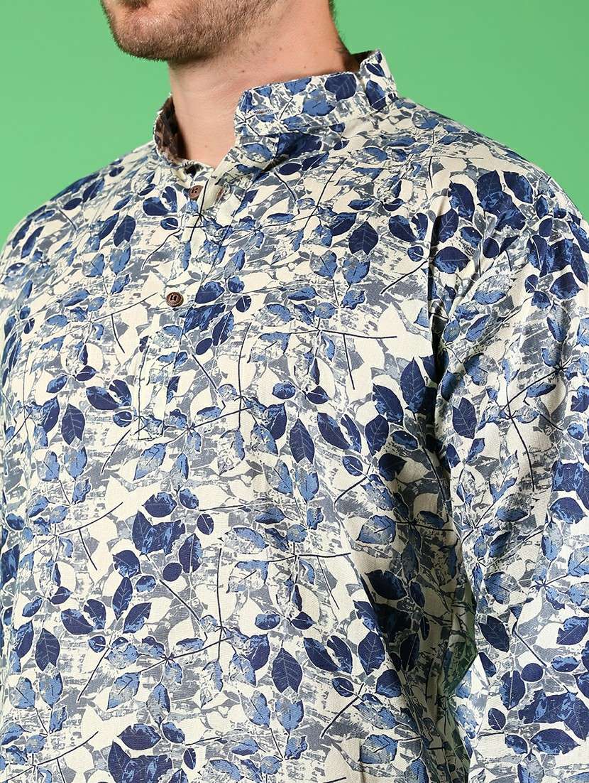 men printed mandarin neck short kurta - 22164543 -  Standard Image - 5