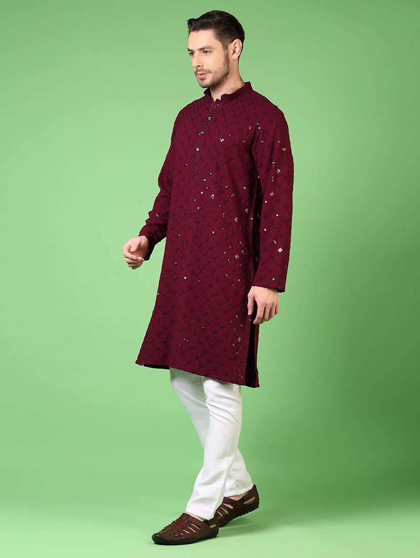 men embroidered long sleeve kurta and pyjama set - 22164570 -  Standard Image - 3