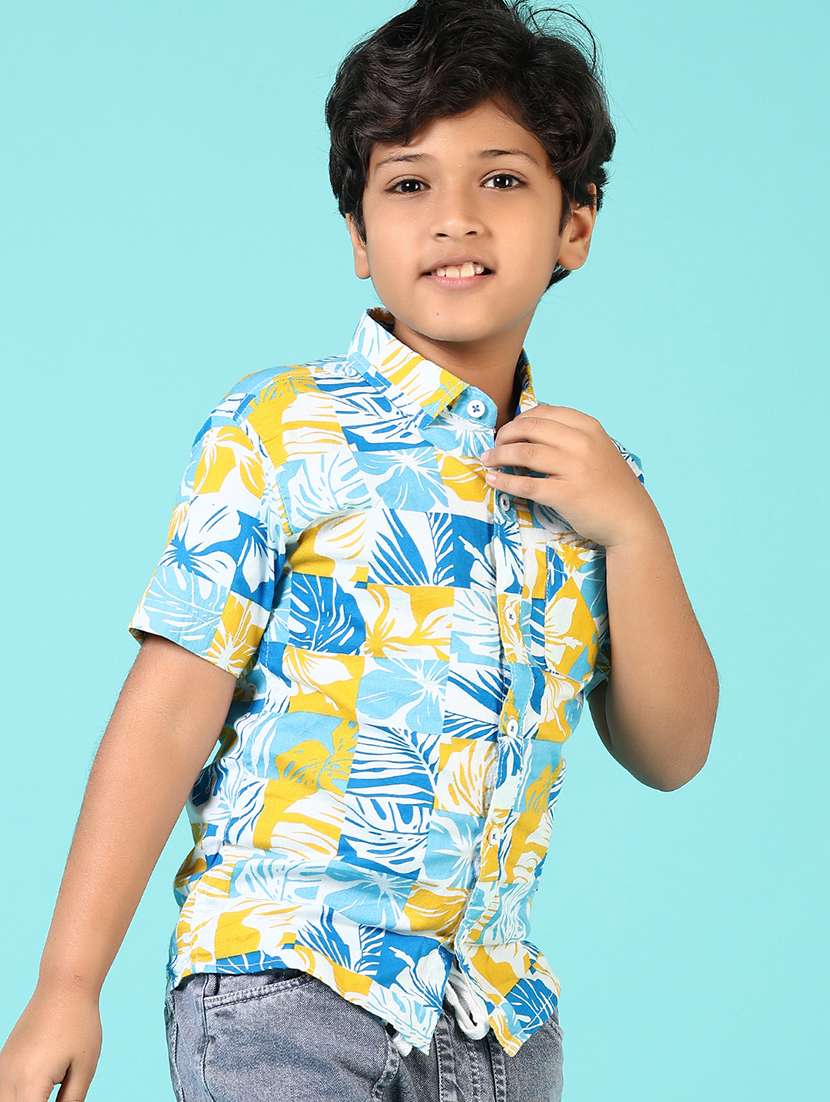 boys printed short sleeve collared shirt