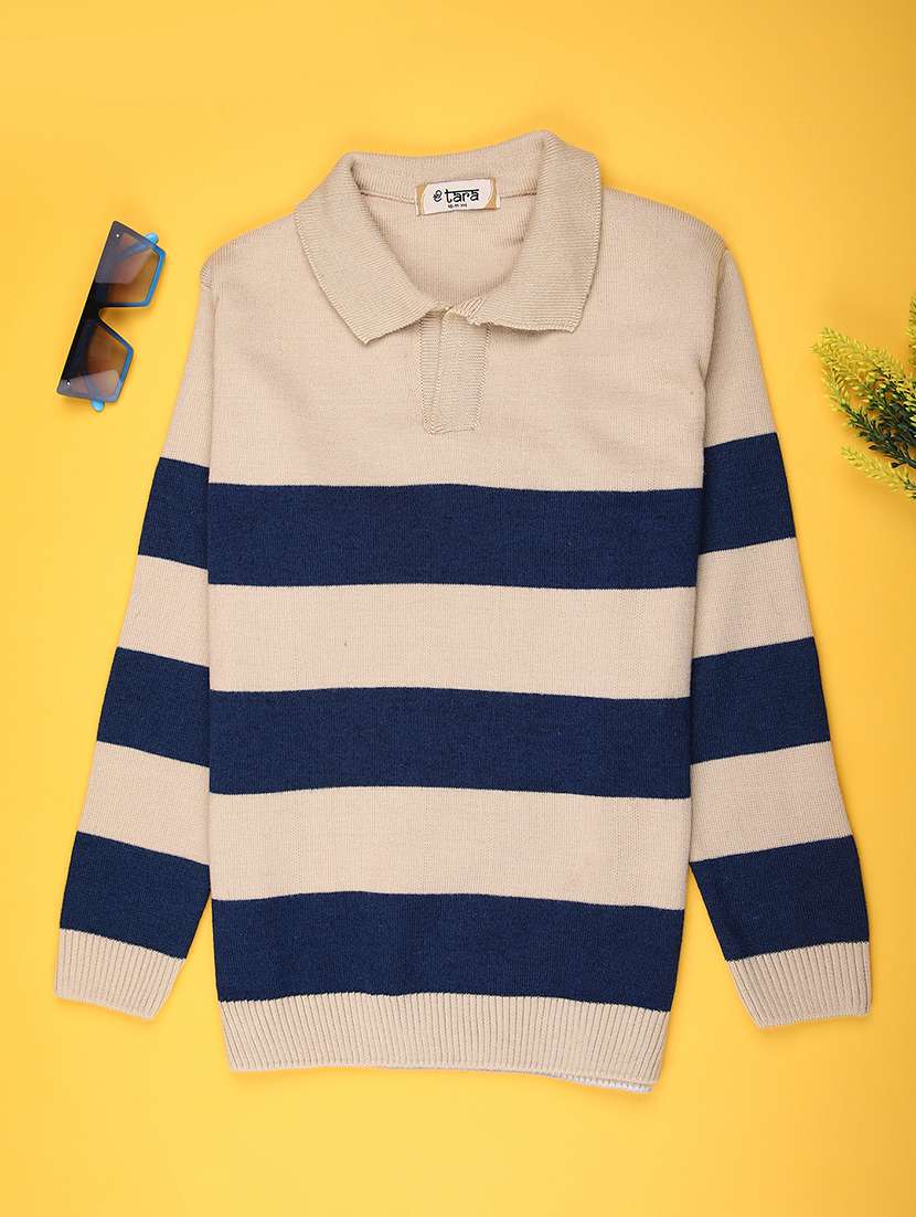 boys striped long sleeve collared sweater