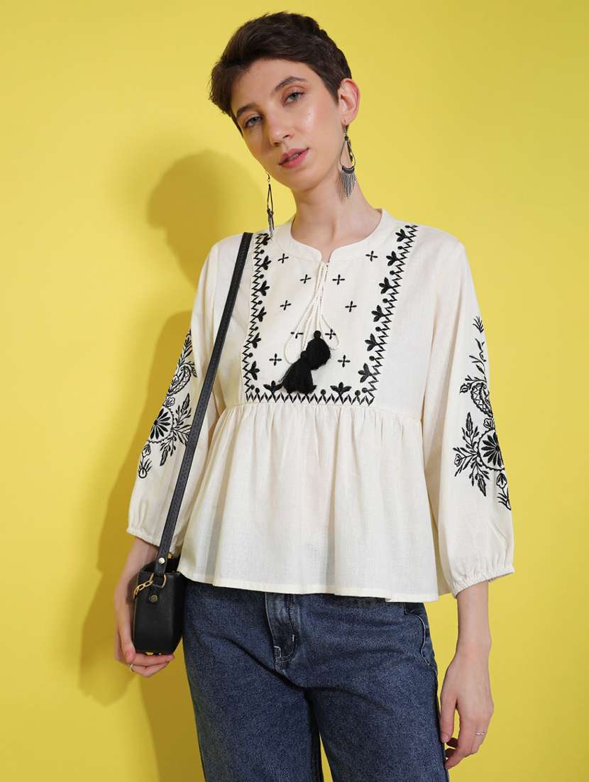 women solid with work three quarter sleeve ethnic top