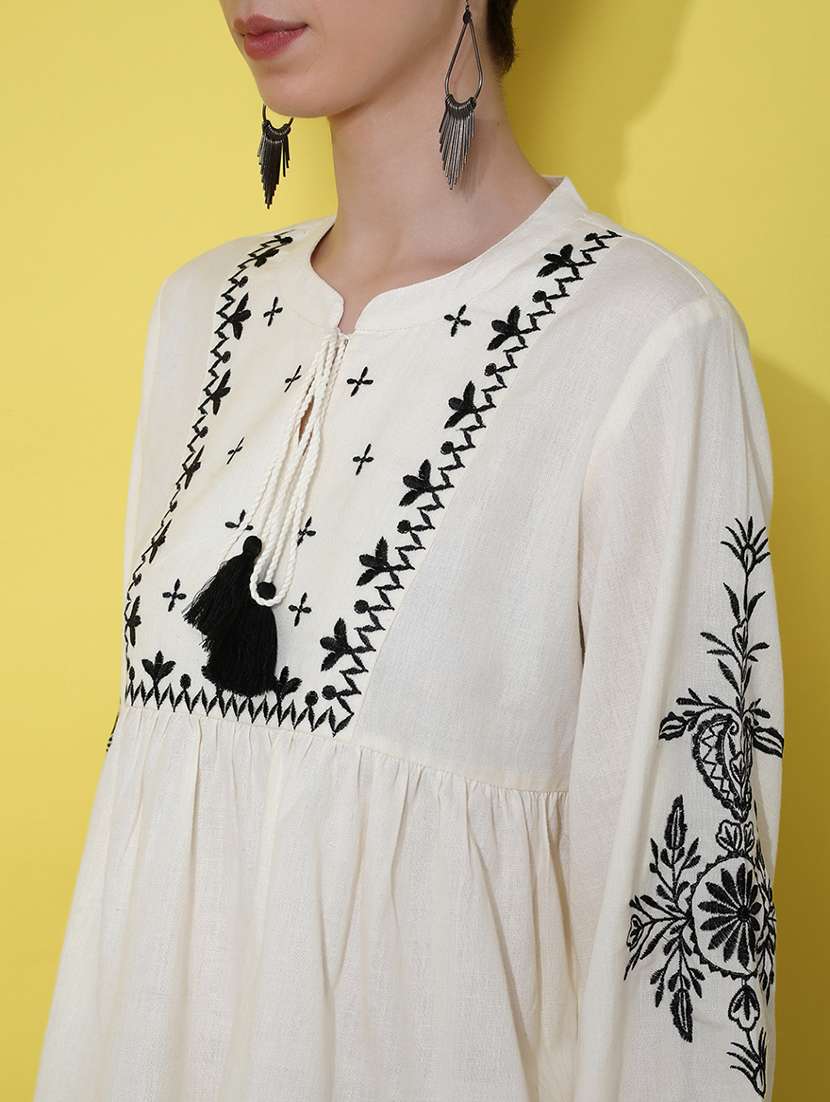 women solid with work three quarter sleeve ethnic top - 22165054 -  Standard Image - 5