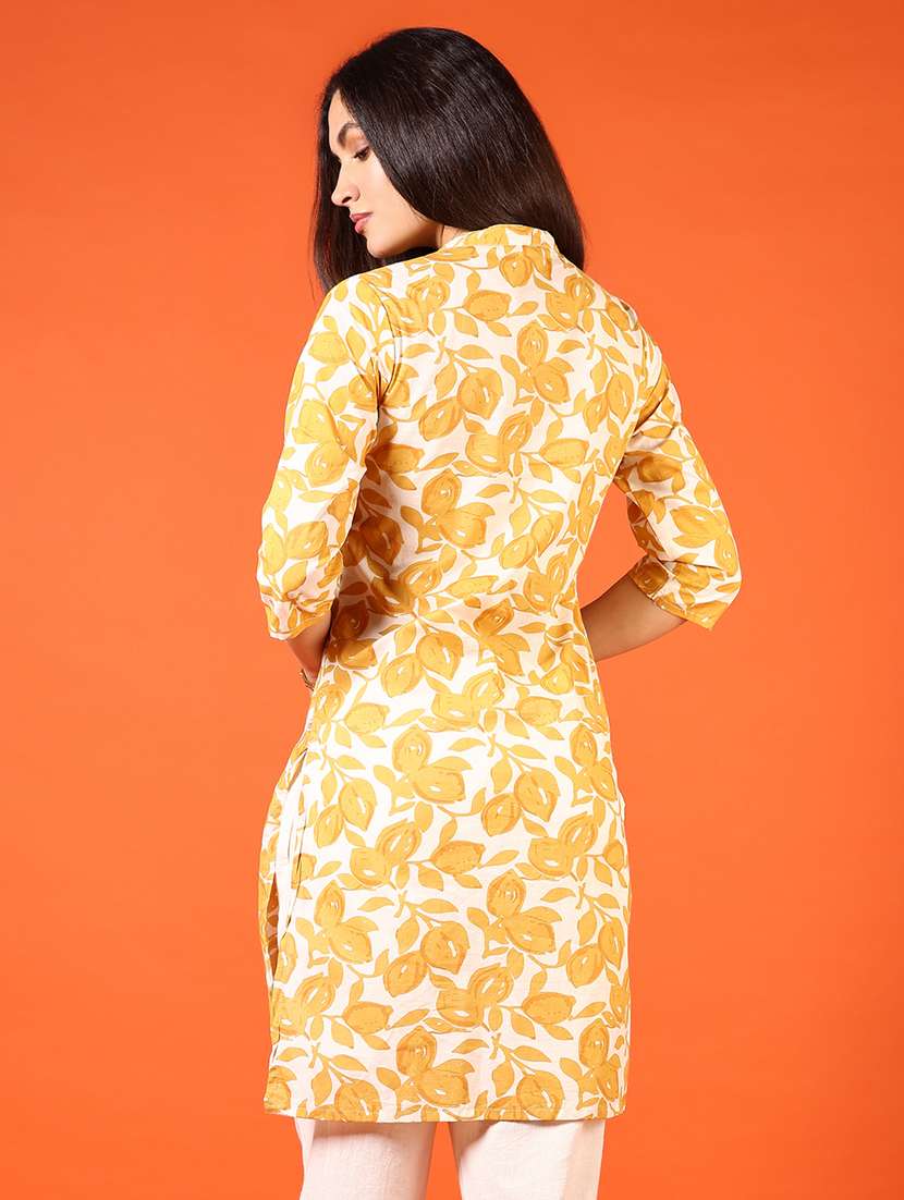 women floral printed three quarter sleeve straight kurta - 22165072 -  Standard Image - 3