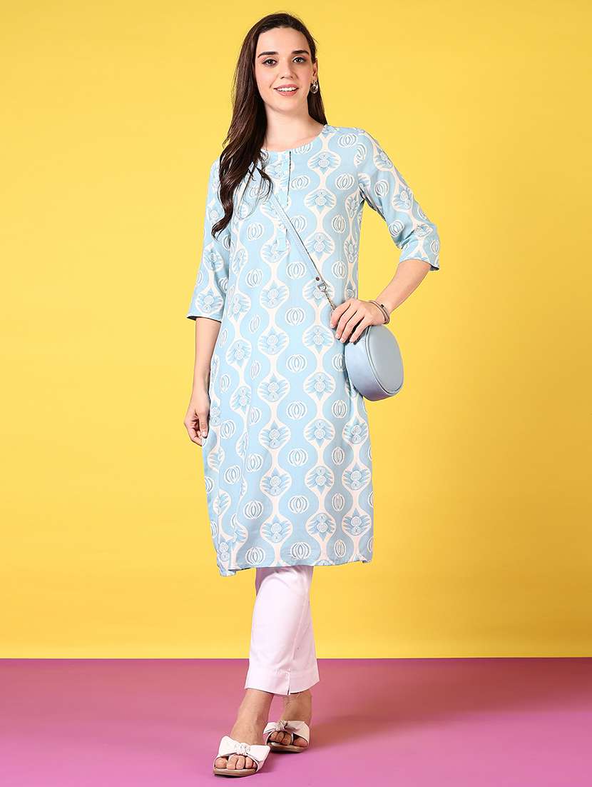women printed three quarter sleeve straight kurta - 22165203 -  Zoom Image - 0