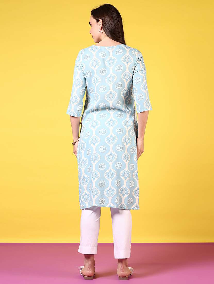 women printed three quarter sleeve straight kurta - 22165203 -  Standard Image - 3