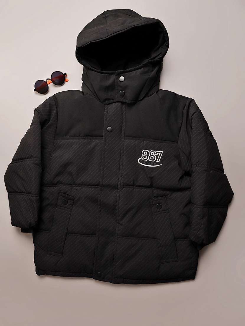 boys solid long sleeve hooded quilted jacket