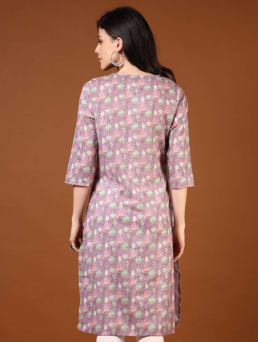 women floral printed three quarter sleeve straight kurta - 22165309 -  Standard Image - 3