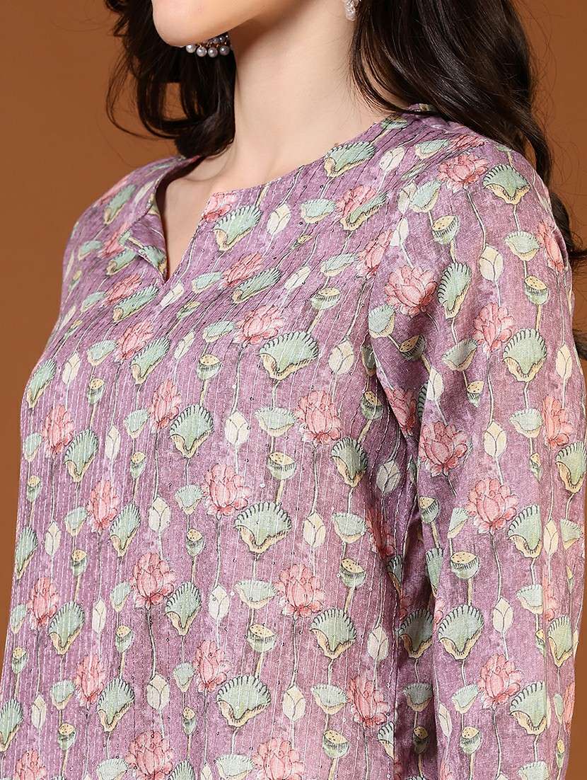 women floral printed three quarter sleeve straight kurta - 22165309 -  Standard Image - 5