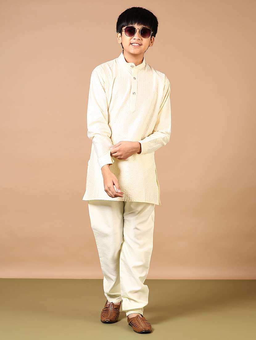 boys embroidered long sleeve kurta and pyjama set
