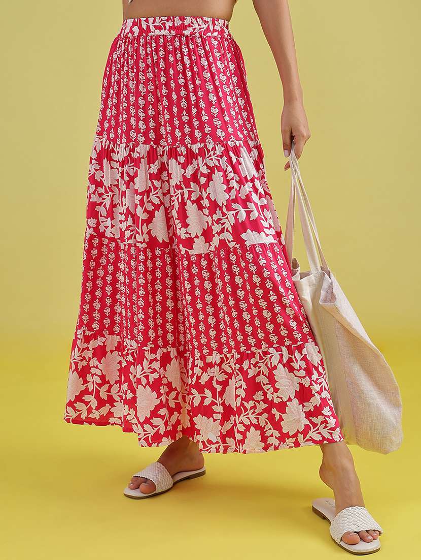 women printed high rise long skirt