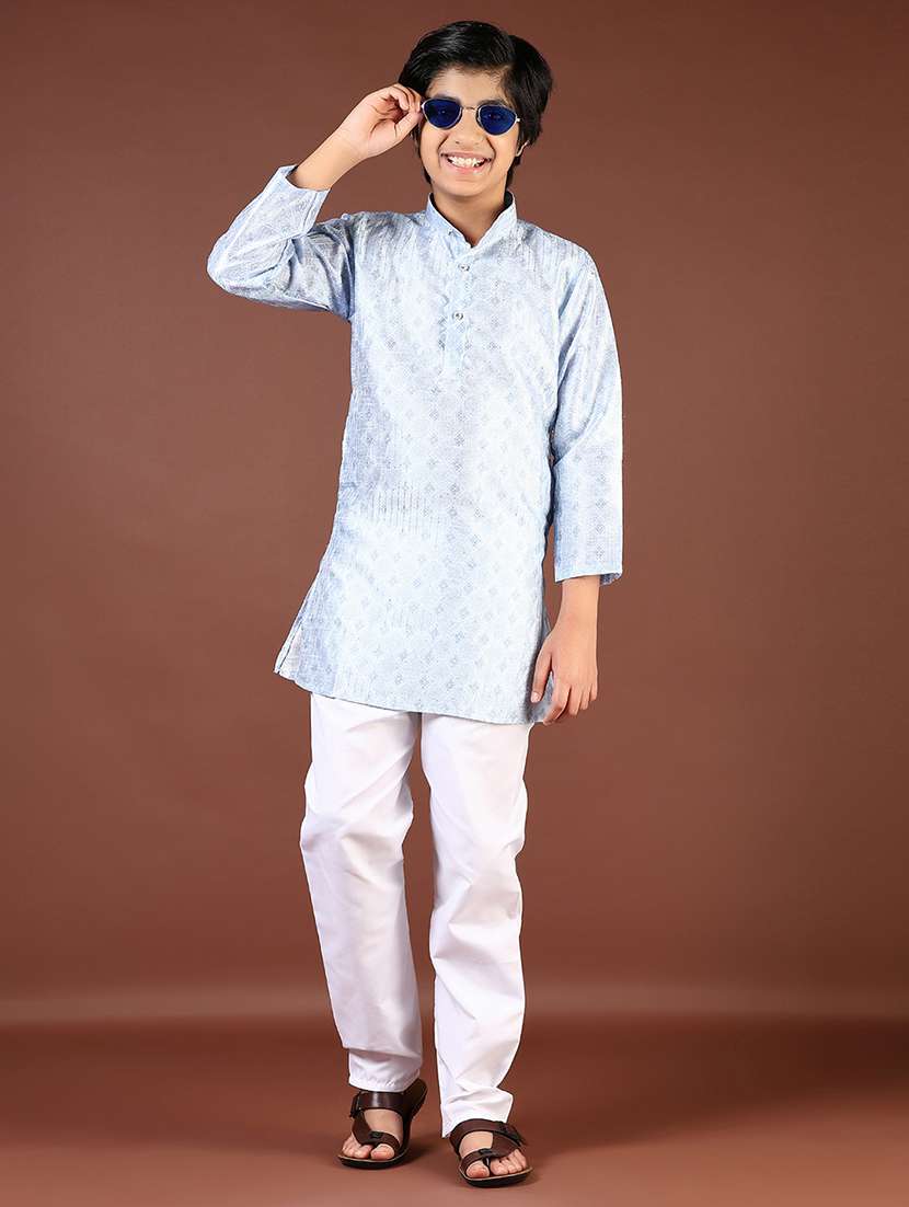 boys embroidered long sleeve kurta and pyjama set