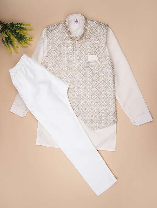 boys embroidered kurta and pyjama set with jacket - 22165577 -  Standard Image - 0