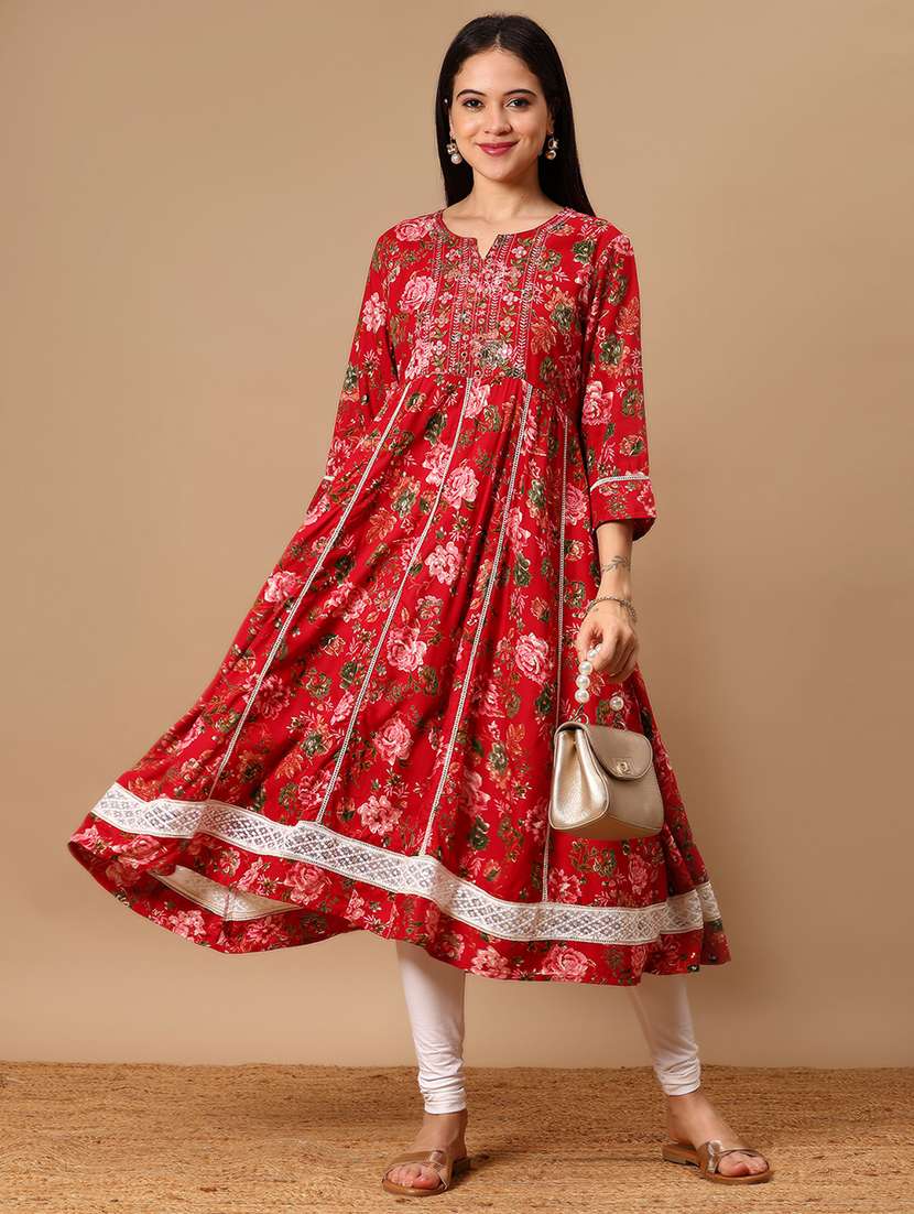 women floral printed three quarter sleeve anarkali kurta