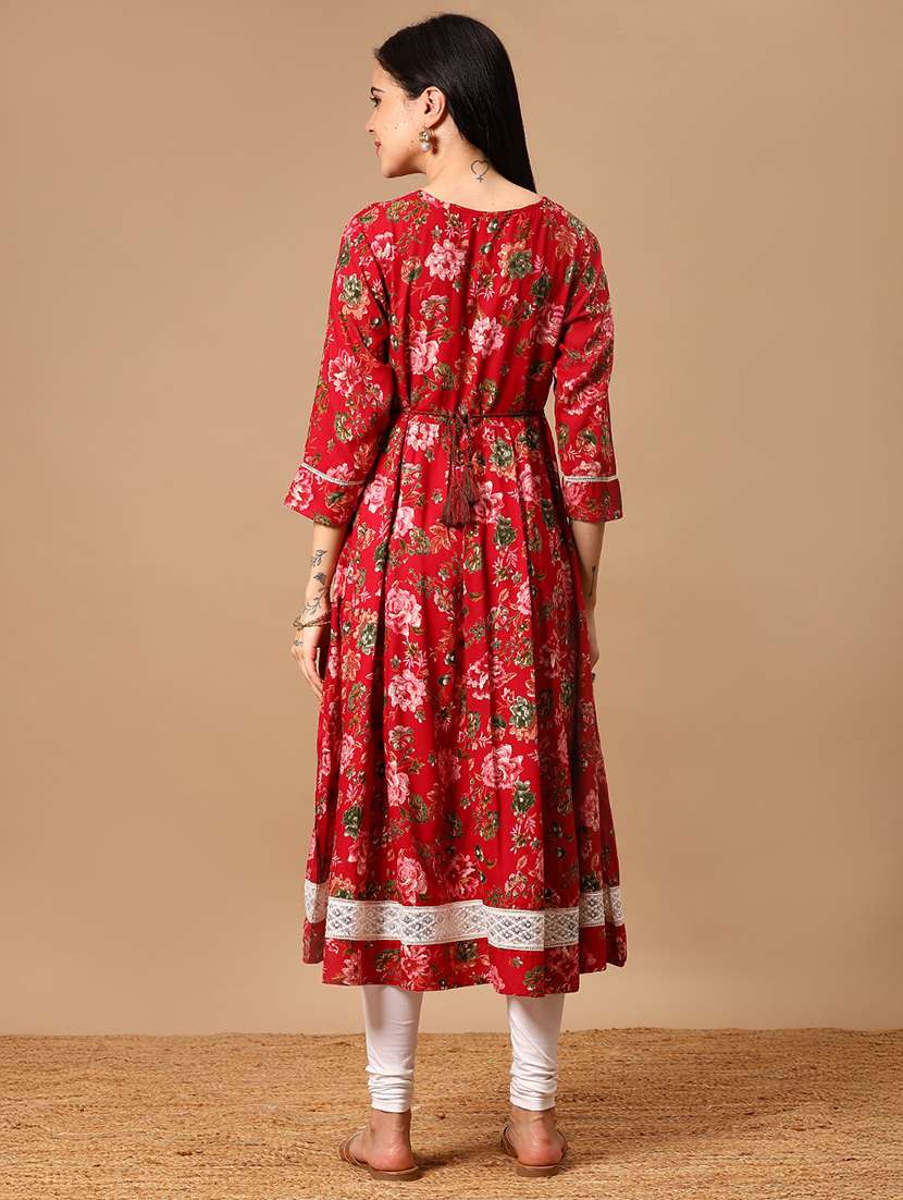 women floral printed three quarter sleeve anarkali kurta - 22165579 -  Standard Image - 3